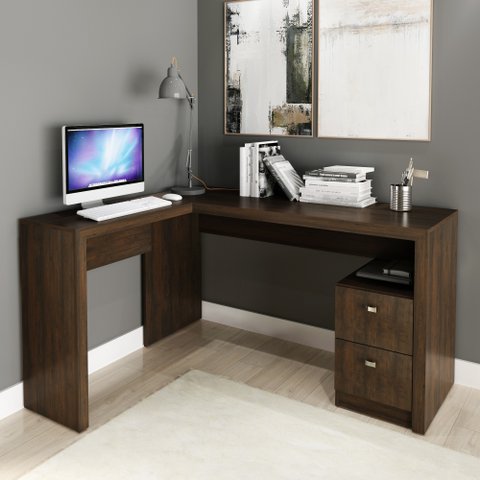 Escrivaninha Mesa Escritório em L com ME4129 2 Gavetas 135,8cm Rustico