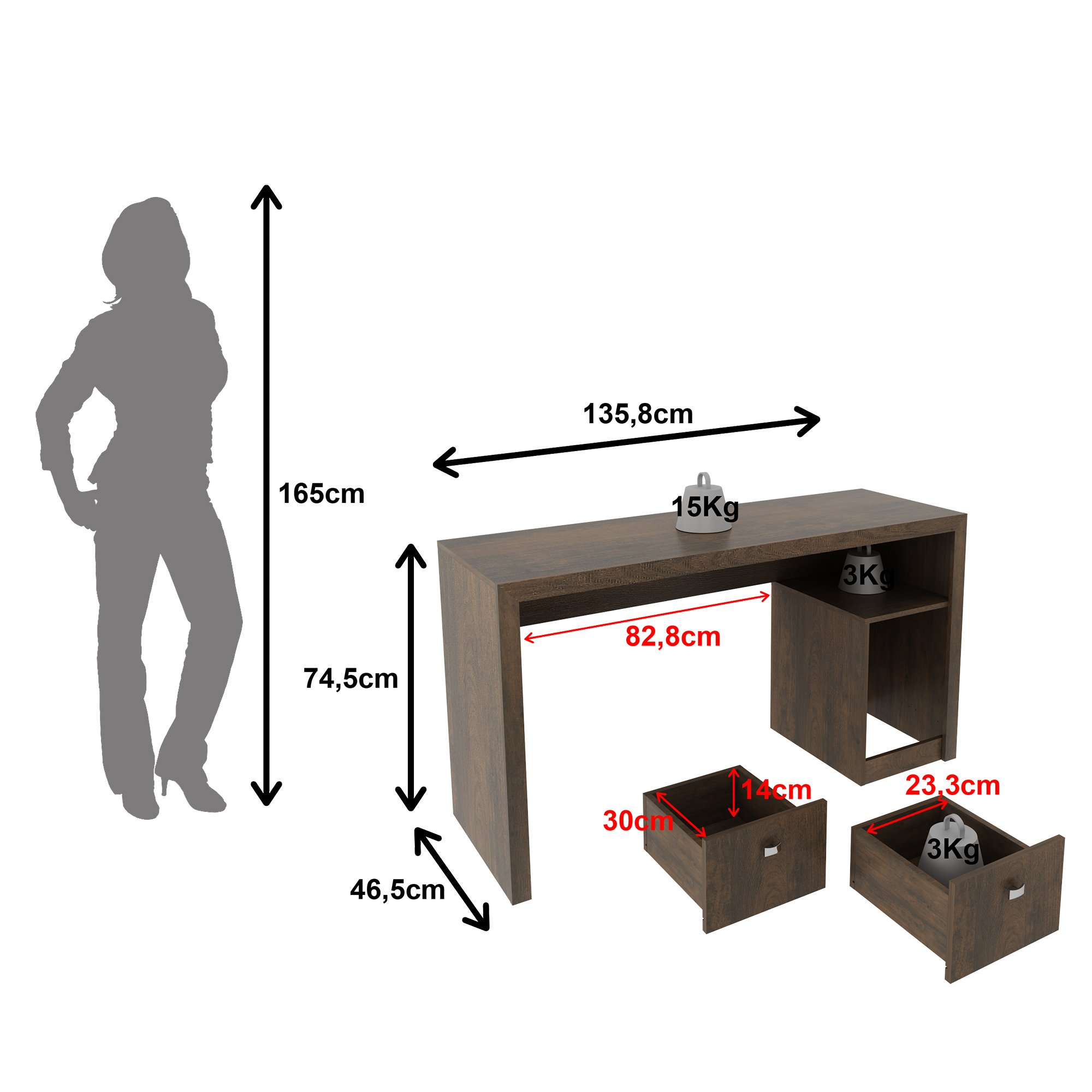 Mesa para Escritório 135,8cm com 2 gavetas ME4130 - 4