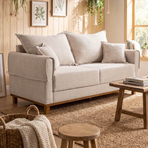 Sofá Living 2 Lugares 180cm Linho Ananda CabeCasa MadeiraOriginals Bege/Creme