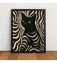 Ver imagem 1 de Quadro Decorativo Gato Abstrato com Moldura e Vidro Preto