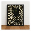 Ver imagem 1 de Quadro Decorativo Gato Abstrato com Moldura e Vidro Preto