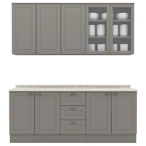 Cozinha Modulada 200 Cm Ce854 Americana Cinza Calcare Henn