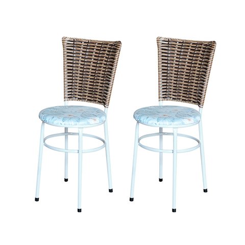 2 Cadeiras Branca para Mesa Hawai Avelã Assento Floral:floral Gelo