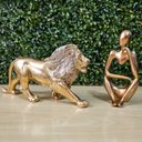 Ver imagem 2 de Kit Estátua Decorativa Figura Abstrata Homem Pensador + Leão Enfeite Escultura Mesa Sala Decoração e