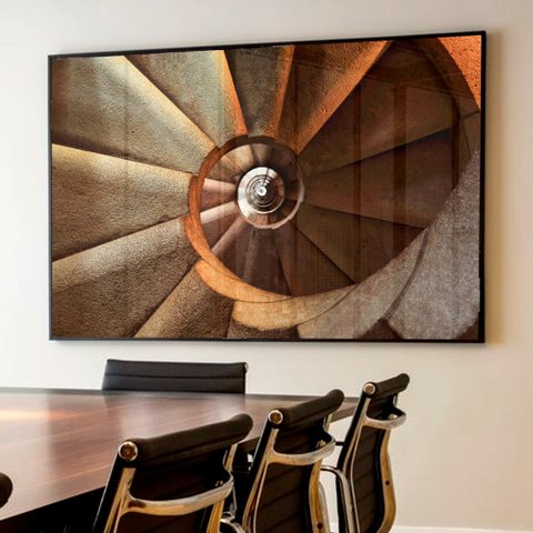 Quadro Decorativo Caixa Arquitetura Escadas Tacolado Moldura Caixa 3cm Freijó com Vidro 30 X 40cm
