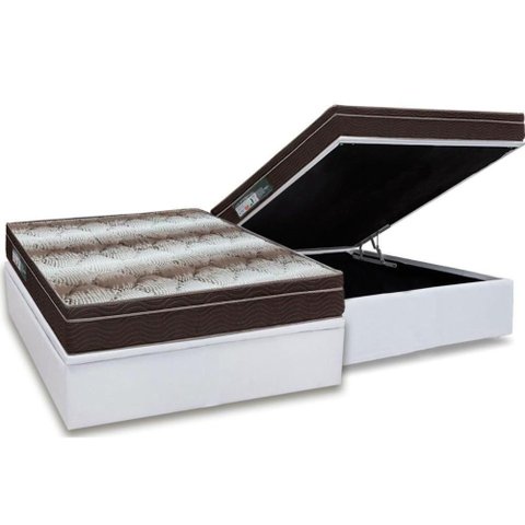 Cama Box Baú Casal Colchão Anatômico Ortobom Ortopédico Light + Base Crc Courano White(138x188)