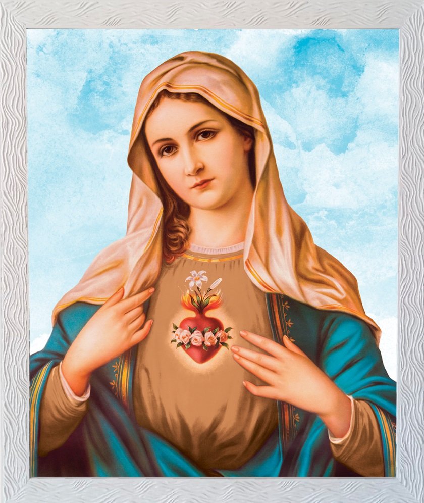 Quadro de Tecido Imaculado Coração de Maria com Moldura 73x54 cm FORNECEDOR 57 QTG-002