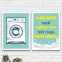 Ver imagem 1 de Kit 2 Quadros Lavanderia Azul E Amarelo 24x18cm:Madeira preta