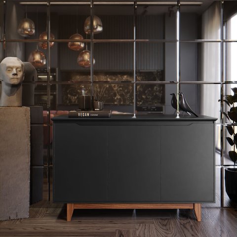 Buffet 3 Portas Aparador Servir Sala Jantar Cozinha Flow Ej Móveis:preto