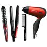 Kit Modelador De Cachos Secador Portatil E Chapinha Vermelha Bivolt Mondial - 1