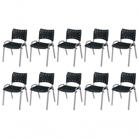 Cadeira Iso Base Cinza, Igreja, Escola, Escritório - Preto Kit 10 Peças