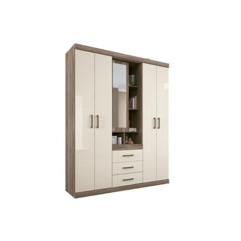 Guarda Roupa Solteiro 5 Portas e 3 Gavetas Havana Star 5.3 Castanha/off White - Santos Andirá