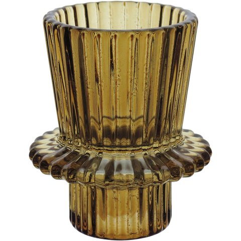 Castiçal Decorativo de Vidro Marrom 7x6x6cm Porta Vela Mesa Jantar Decoração