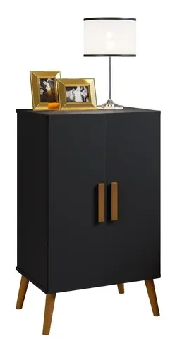 Ver imagem 3 de Sapateira Retro Luna Preto 2 Portas P/ 12 Pares -Pes de Madeira