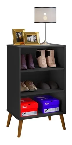 Ver imagem 7 de Sapateira Retro Luna Preto 2 Portas P/ 12 Pares -Pes de Madeira