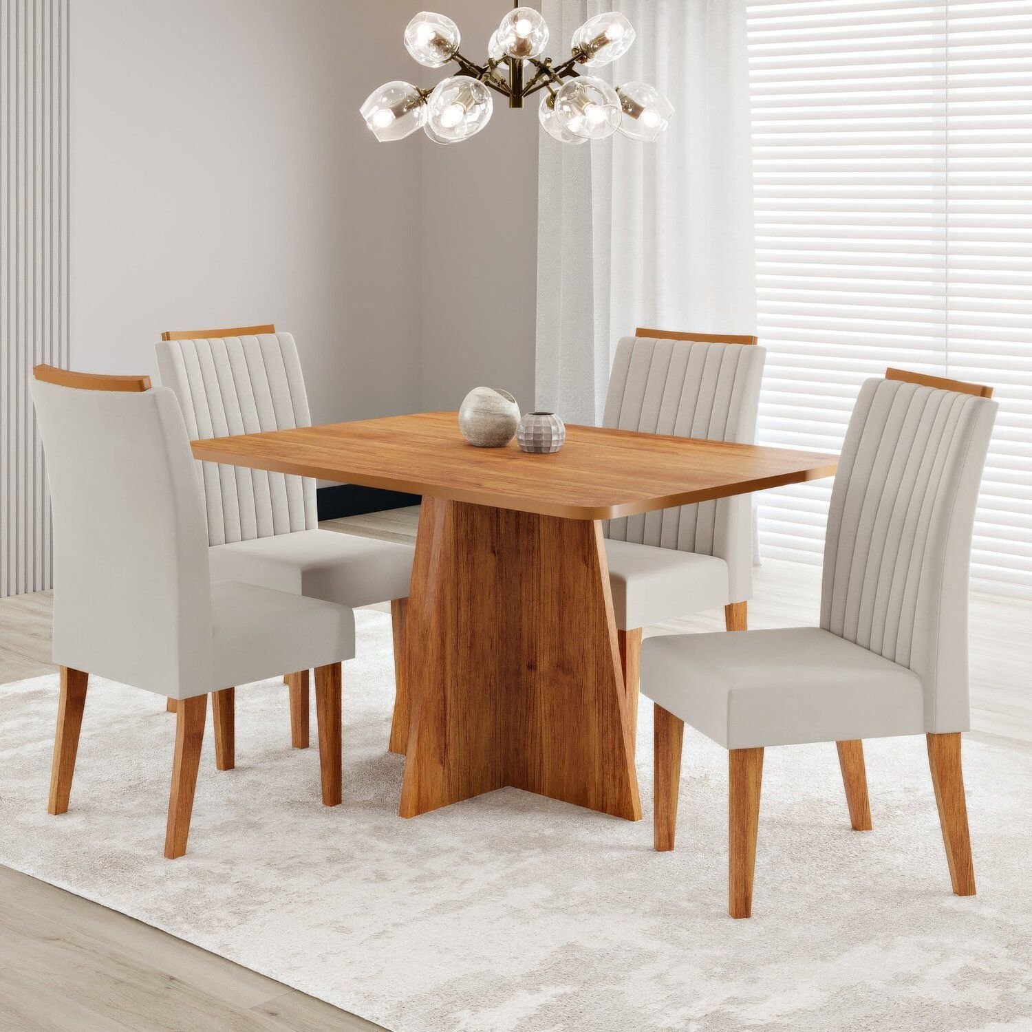 Conjunto Sala de Jantar Mesa 120x77,5cm Tampo sem Vidro com 4