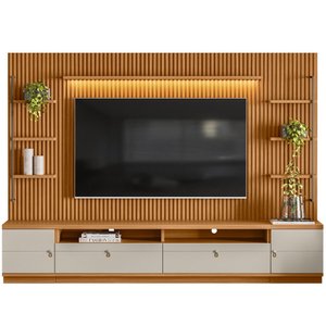 Rack para Sala com Painel Ripado para Tv 75 Pol 268cm Orizon L05 Nature Off White - Lyam Decor