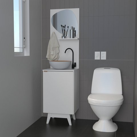 Conjunto Banheiro com 1 Porta Gancho Prateleira e Espelho Orgânico Branco