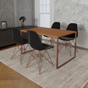 Ver imagem 1 de Mesa Industrial Base Ferro Cobre 137x75 Tampo Canela 4 Cadeiras Eiffel Ferro Cobre Assento Preto