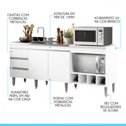 Balcão de Cozinha Compacto Completo para Pia e Cooktop 182,5x52cm Nicho Forno Mdp 2035 Menu Móveis - 5