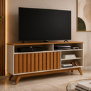 Ver imagem 3 de Rack para TV 50 Polegadas com 2 Portas Turin 1,36 - Off White/Freijó