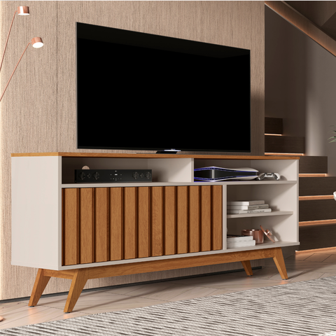 Rack para Sala Portas Ripadas com Abertura Ao Toque Quatro Nichos Turin 1.36 - Giga Móveis:off White
