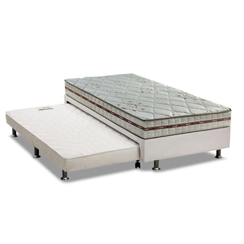 Cama Box C/ Auxiliar Solteiro: Colchão D Angelis Anjos Conjunto 3 em 1 ( Box + Courano Branco