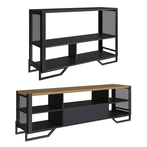 Rack 180 Cm Gaveta Aparador 130 Cm Industrial 17x21 Preto Mell Pp