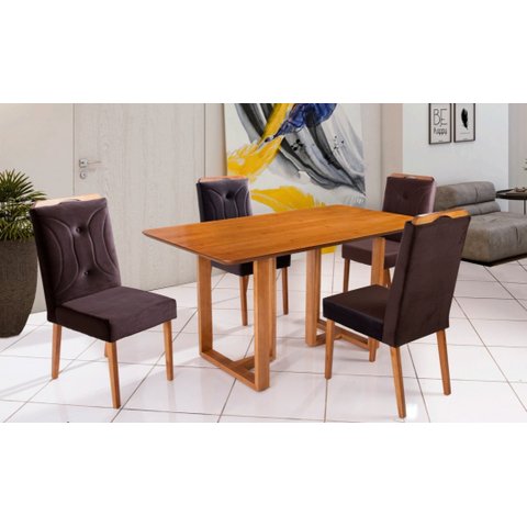 Conjunto Mesa de Jantar Retangular Júlia 1,20cm x 0,90cm Laminado Com 4 Cadeiras Júlia Tecido Veludo
