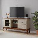 Ver imagem 1 de Rack de Madeira para Tv até 50 Polegadas 2 Gavetas 1 Porta - Amêndoa com Tampo e Base Imbuia Glazer