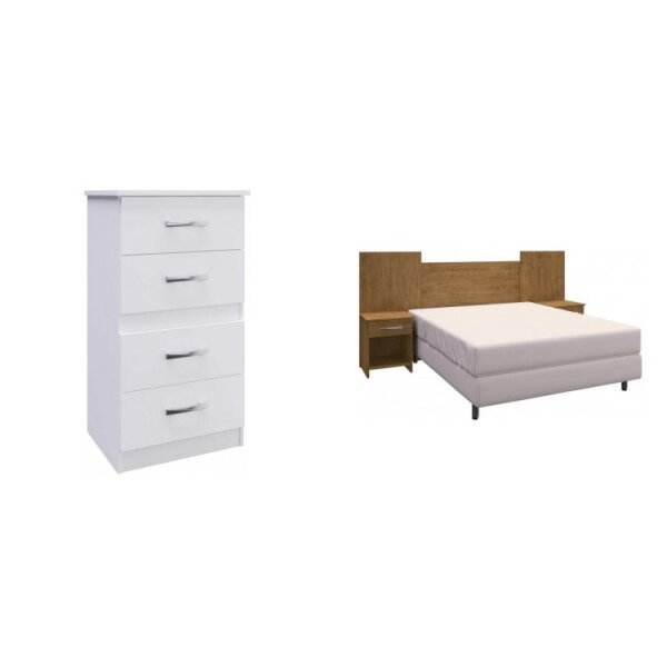 Conjunto para Quarto Casal Cabeceira com Mesa Auxiliar e Cômoda 4 Gavetas Espresso Móveis - 1