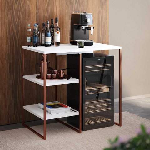 Aparador Adega Industrial Bar Barzinho Bourbon Aço Cobre e Branco 80 Cm