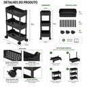Ver imagem 3 de Carrinho Organizador Multiuso com 3 Prateleiras e Rodinhas (