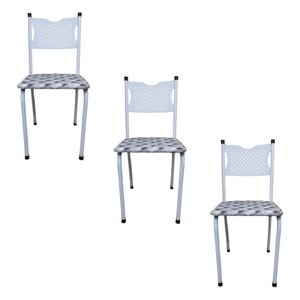 Kit 3 Cadeira para Cozinha Mc Tubular Almofadada Estrutura Branca com Assento Captone Medcombo