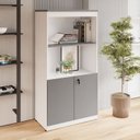 Ver imagem 1 de Estante Armário 160cm para Escritório com 2 Portas Puxadores Cava Corporate F5 Cinza/Sagrado/Branco