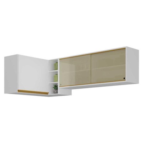 Kit Armário de Cozinha Aéreo Canto 90cm e Aéreo 120cm Veneza Multimóveis Mp2147 Branco/dourado