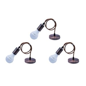 03 Kit Lustre Pendente Vintage Bronze Velho Retrô Edison + 03 Lampada Led Bulbo E27 9w