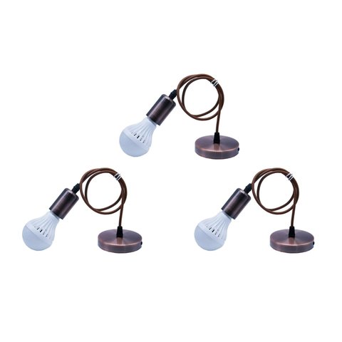 03 Kit Lustre Pendente Vintage Bronze Velho Retrô Edison + 03 Lampada Led Bulbo E27 9w