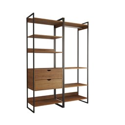 Guarda Roupa Aberto Industrial Casal 2 Módulos Amêndoa Cabideiro com Gavetas Ferro Preto - 2