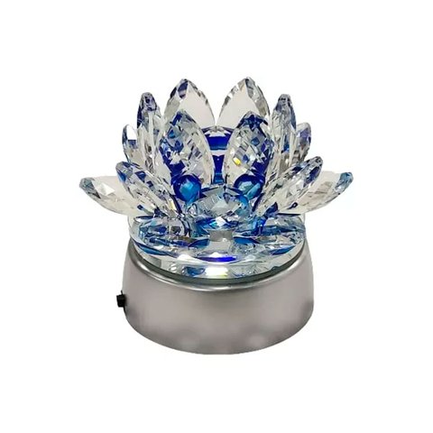 Enfeite Escultura de Vidro Flor de Lotus de 10cm com Base Espelhada Led Rgb Enfeite de Cristal Cor:a