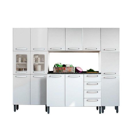 Cozinha Completa Evidence 4 Peças (1 Armário + 1 Balcão + 2 Paneleiros) C4P53 Branco - Bertolini