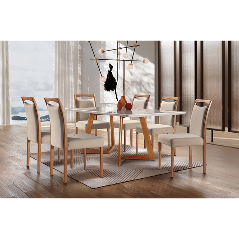 Conjunto Sala de Jantar Mesa 6 Cadeiras Safira Marrom/Imbuia/Off White