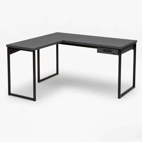 Mesa Escrivaninha em L Grossa 150x130 C/ Gaveta e Chave Cinza