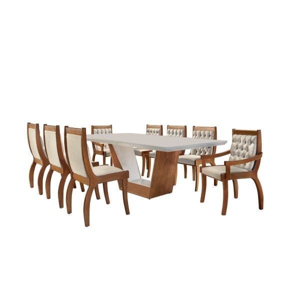 Conjunto Sala de Jantar Mesa Madeira Maciça 8 Cadeiras Cristal Mobilare - 5