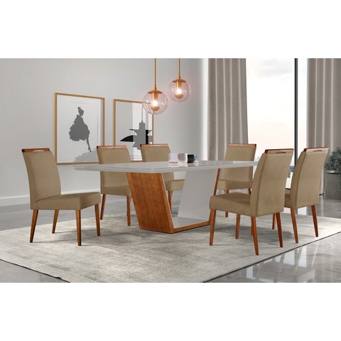 Conjunto Sala de Jantar Mesa Madeira Maciça Medelim e 6 Cadeiras Havana