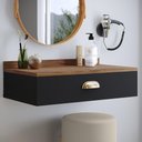 Ver imagem 2 de Penteadeira Gloss Suspensa Moderna Gaveta Puxador Concha Quarto Camarim Vintage - Preto/Freijó -