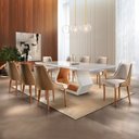 Ver imagem 1 de Conjunto Sala de Jantar Mesa Madeira Maciça Sarah e 8 Cadeiras Roma Mobilare Off White/Caramelo/Cina