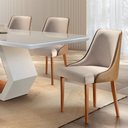 Ver imagem 4 de Conjunto Sala de Jantar Mesa Madeira Maciça Sarah e 8 Cadeiras Roma Mobilare Off White/Caramelo/Cina