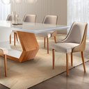 Ver imagem 4 de Conjunto Sala de Jantar Mesa Madeira Maciça Sarah e 8 Cadeiras Roma Mobilare Marrom/Caramelo/Cinamom