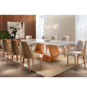 Conjunto Sala de Jantar Mesa Madeira Maciça Sarah e 8 Cadeiras Roma 